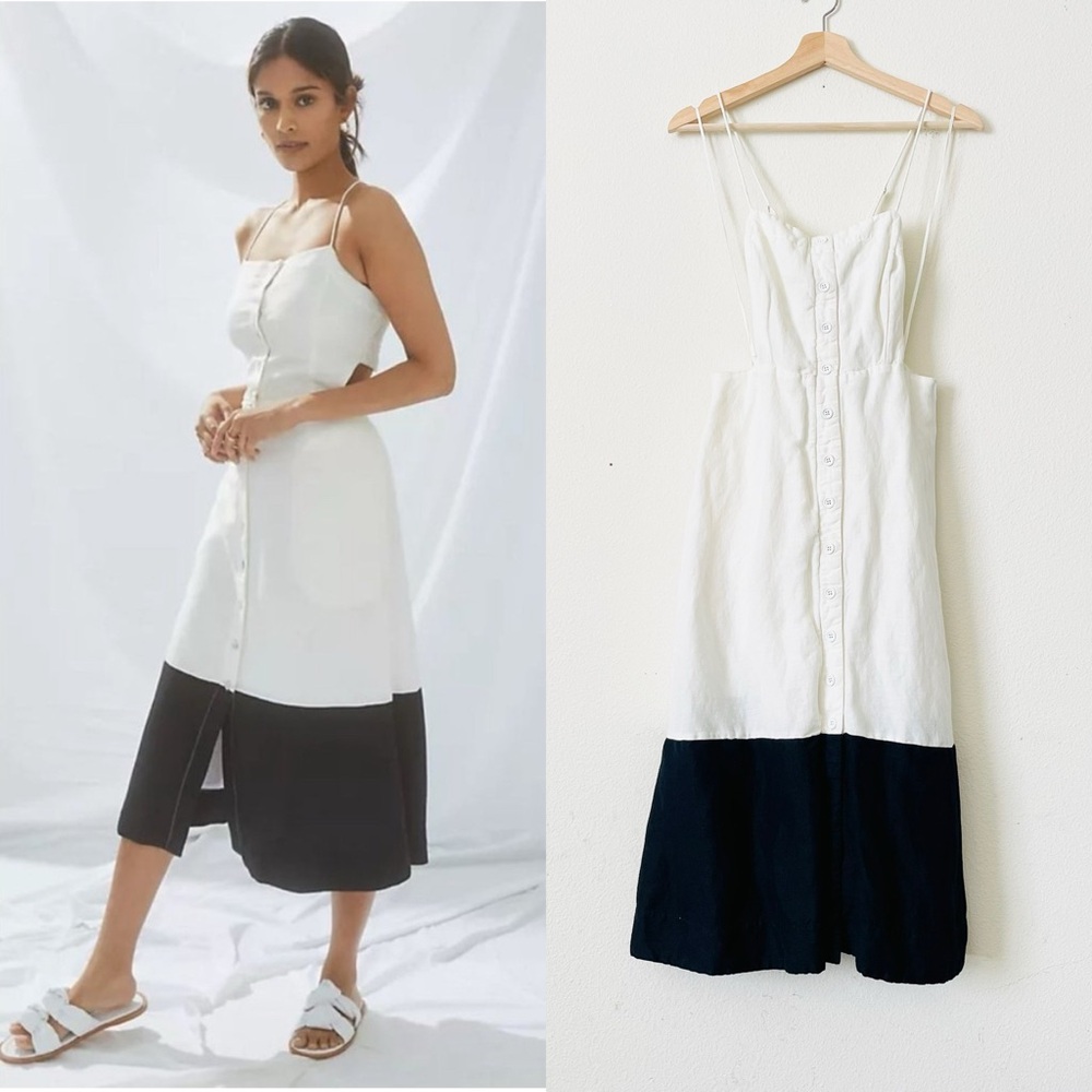 Maeve White and Black Colorblock Midi Dress